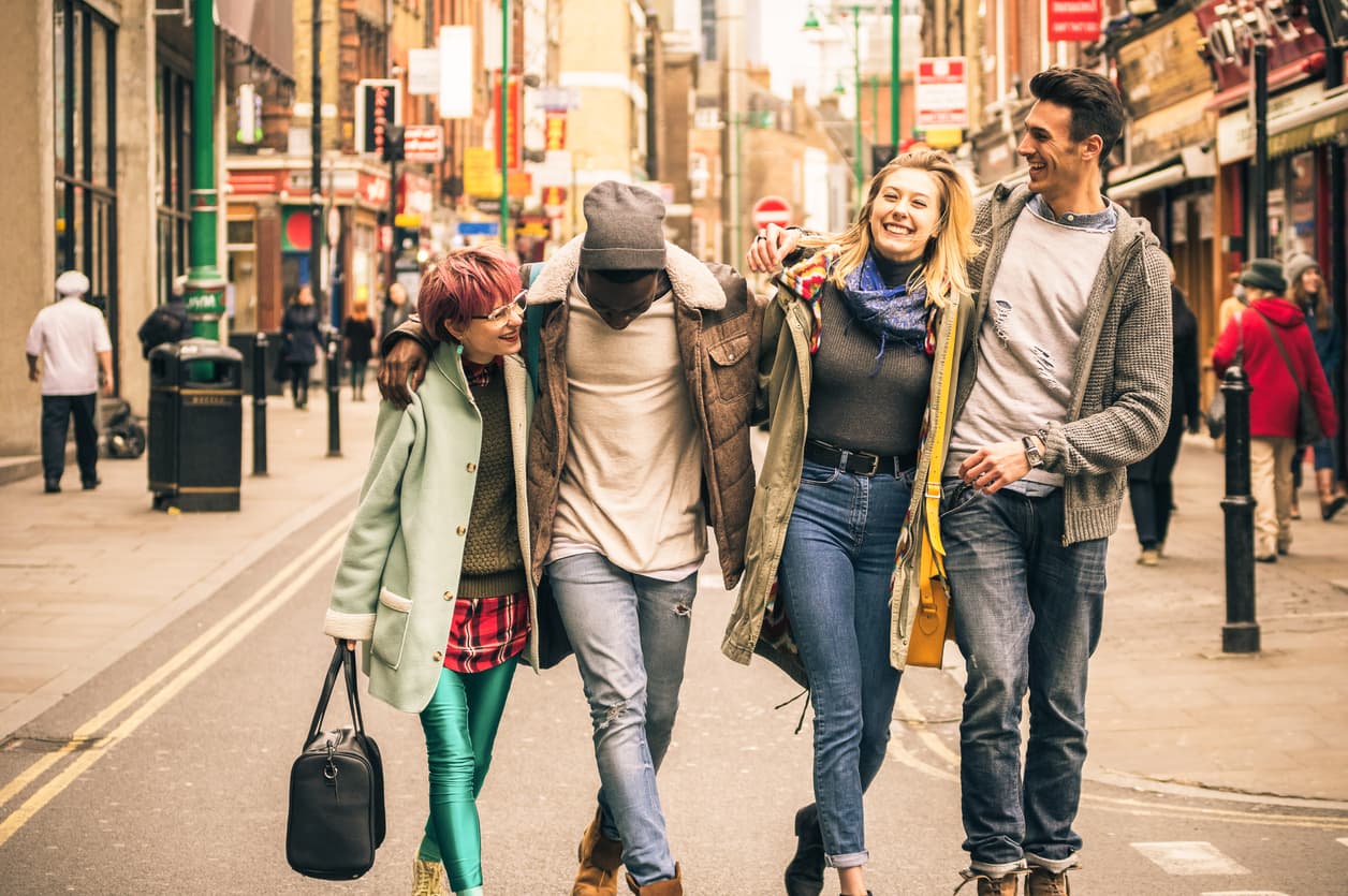 Friends walking in Camden