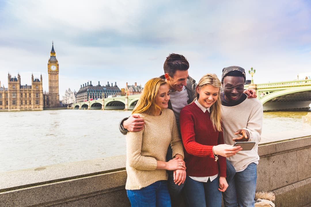 Friends having fun with Big Ben in the background