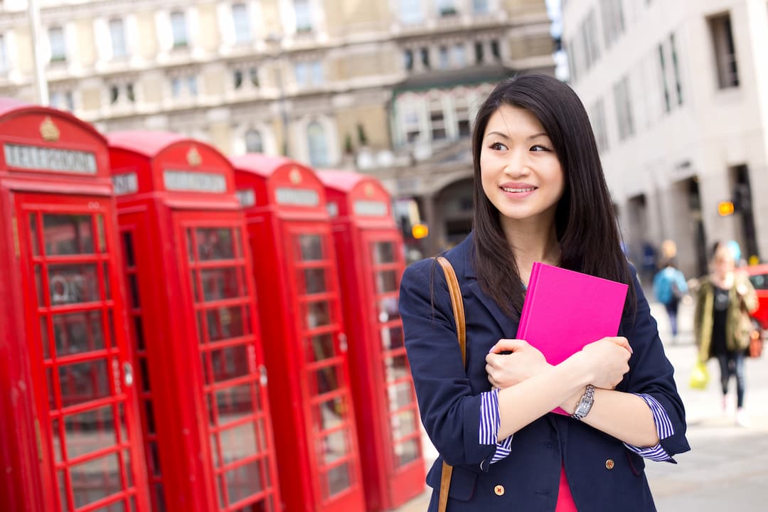 Student walking through London