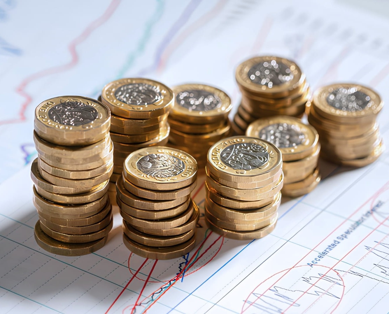 A collection of pound coins