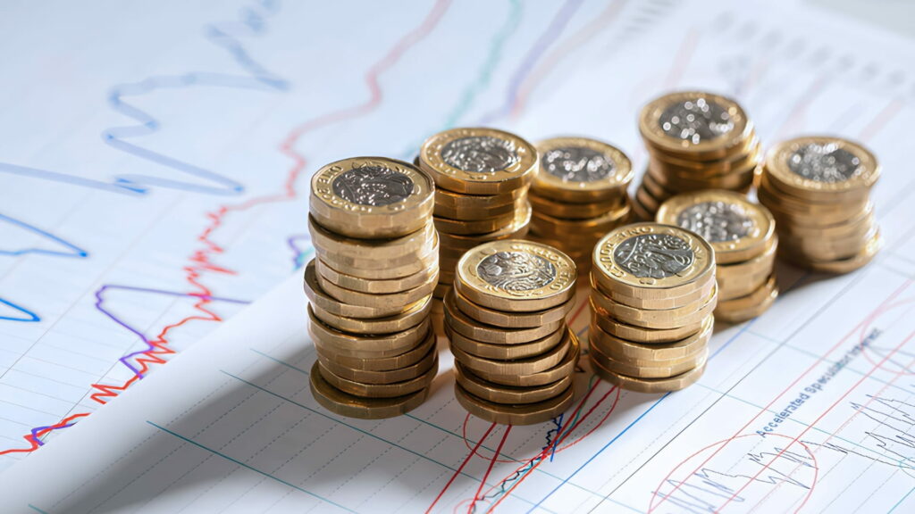A collection of pound coins