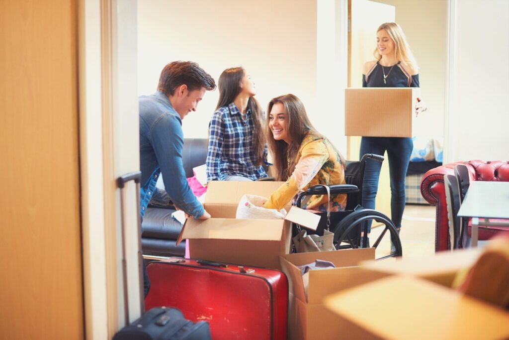 Students unpacking in a halls of residence