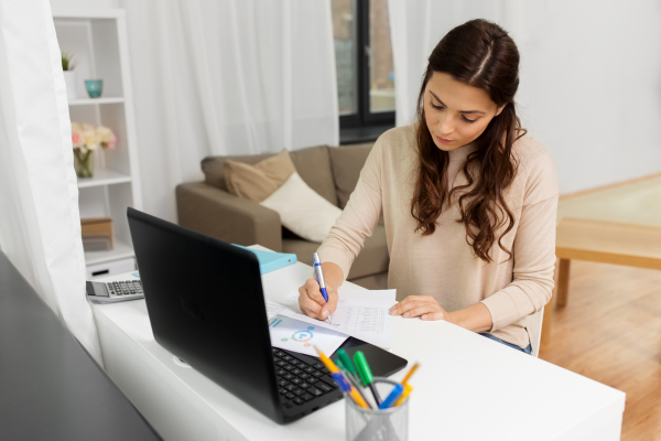 Female student studying at a desk