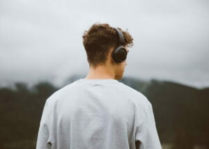A student in headphones
